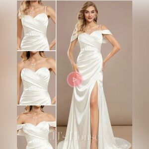 Trumpet/Mermaid Sweetheart V-Neck Cold Shoulder Court Train Stretch Satin